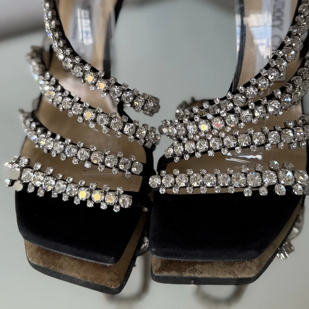 EUC JIMMY CHOO Josefine Crystal Strappy Cocktail Stiletto Sandals